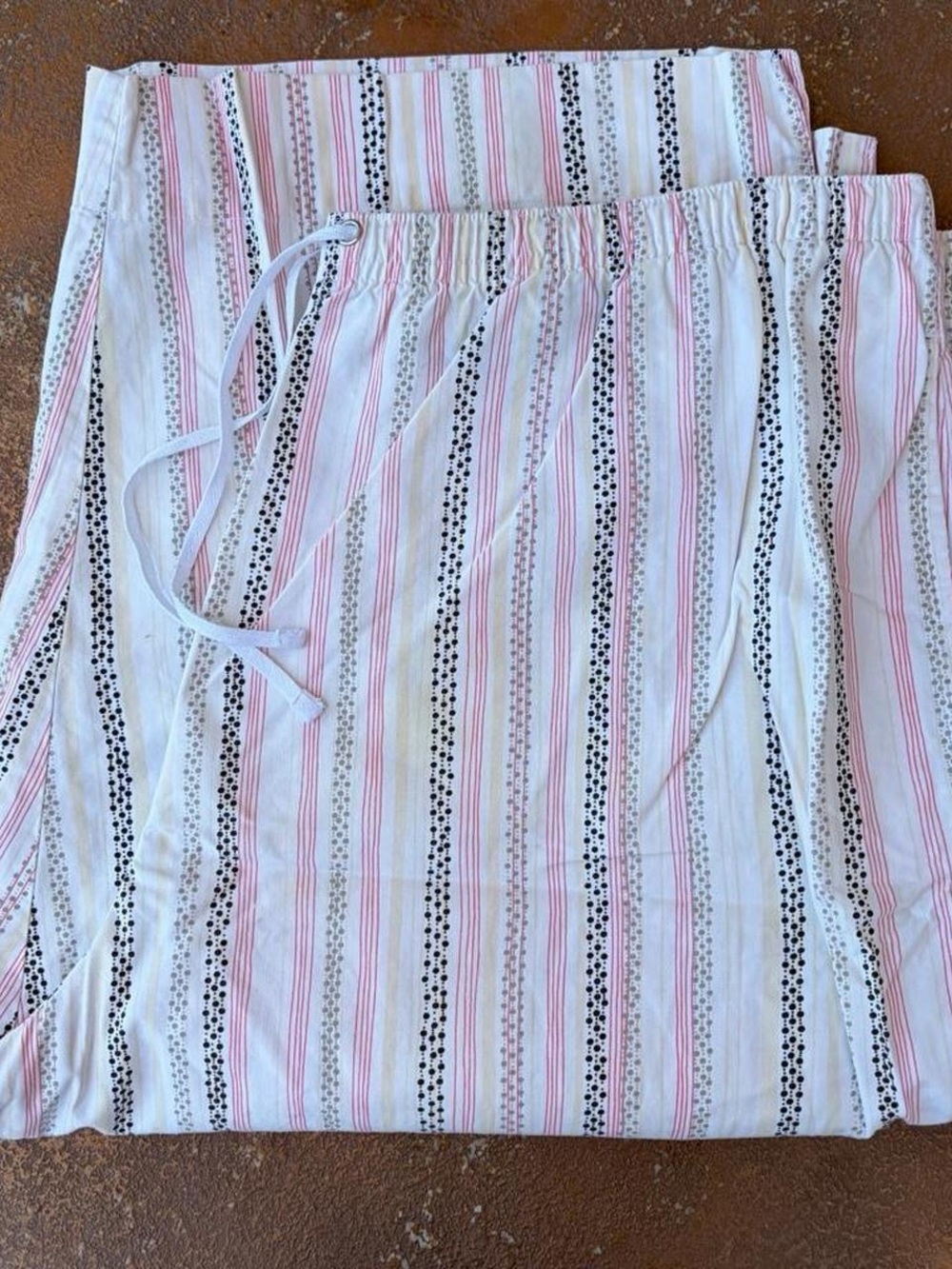 Vtg Karen Scott Sport white & pink striped cotton pants sz XL #y2k #boho #retro